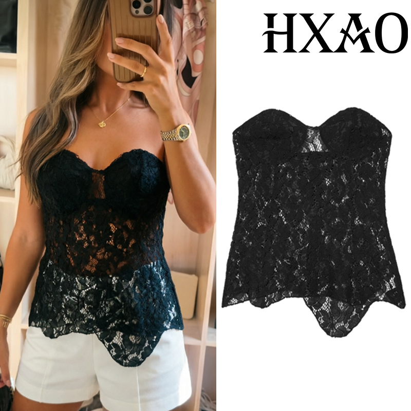 Strapless Bra Backless - HXAO Korse Straplez Dantel Siyah Bluz