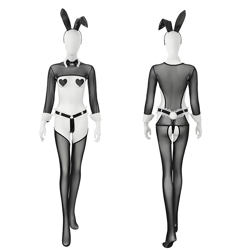 Garter Belt Set - Anime Tavşan Hizmetçi Üniforması Fileli Bodysuit